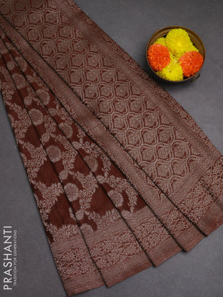 Banarasi semi crepe saree brown with allover thread & zari weaves and woven border