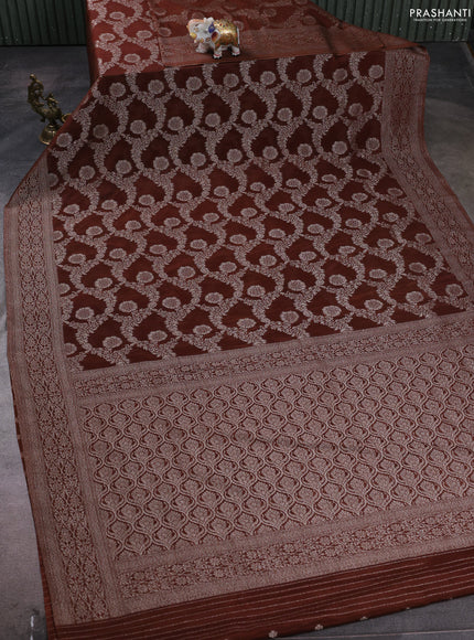 Banarasi semi crepe saree brown with allover thread & zari weaves and woven border