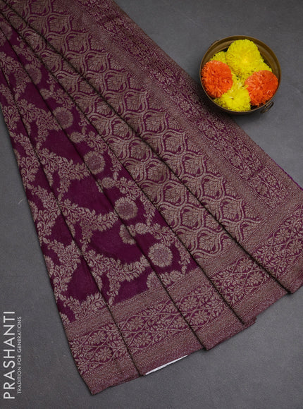 Banarasi semi crepe saree purple with allover thread & zari weaves and woven border