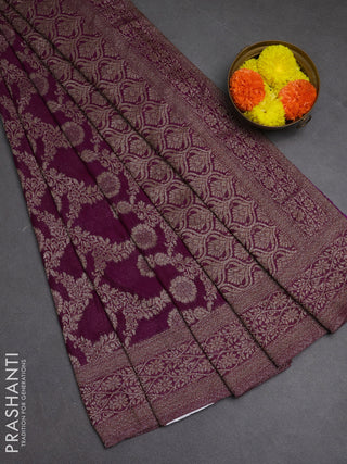 Banarasi semi crepe saree purple with allover thread & zari weaves and woven border