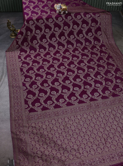 Banarasi semi crepe saree purple with allover thread & zari weaves and woven border
