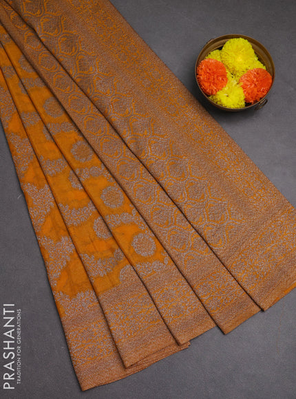 Banarasi semi crepe saree mustard yellow with allover thread & zari weaves and woven border