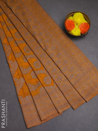 Banarasi semi crepe saree mustard yellow with allover thread & zari weaves and woven border