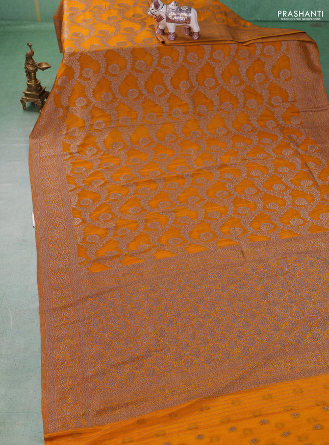 Banarasi semi crepe saree mustard yellow with allover thread & zari weaves and woven border