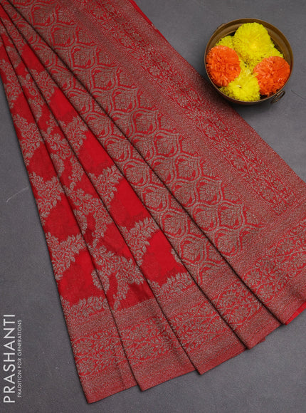 Banarasi semi crepe saree red with allover thread & zari weaves and woven border