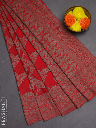 Banarasi semi crepe saree red with allover thread & zari weaves and woven border