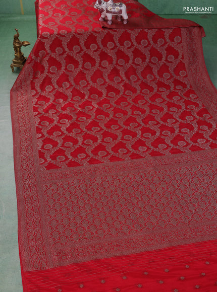 Banarasi semi crepe saree red with allover thread & zari weaves and woven border