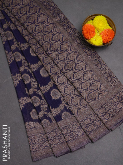Banarasi semi crepe saree navy blue with allover thread & zari weaves and woven border