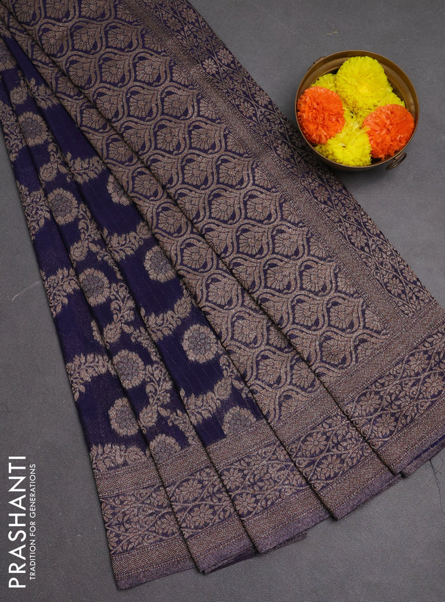 Banarasi semi crepe saree navy blue with allover thread & zari weaves and woven border