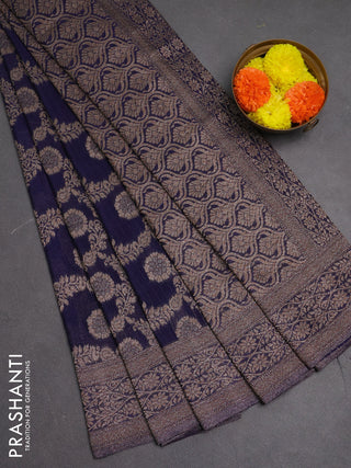 Banarasi semi crepe saree navy blue with allover thread & zari weaves and woven border