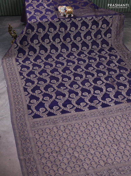 Banarasi semi crepe saree navy blue with allover thread & zari weaves and woven border