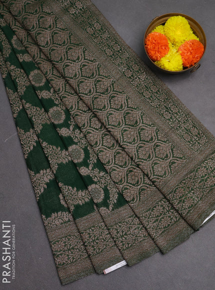 Banarasi semi crepe saree green with allover thread & zari weaves and woven border