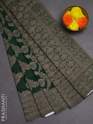 Banarasi semi crepe saree green with allover thread & zari weaves and woven border