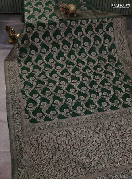 Banarasi semi crepe saree green with allover thread & zari weaves and woven border