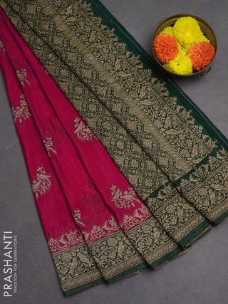 Banarasi semi crepe saree pink and dark green with woven buttas and woven border