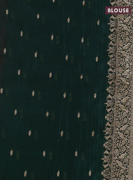 Banarasi semi crepe saree pink and dark green with woven buttas and woven border