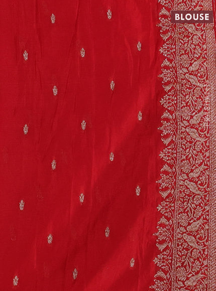 Banarasi semi crepe saree green and red with woven buttas and woven border