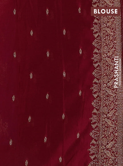 Banarasi semi crepe saree navy blue and maroon with woven buttas and woven border