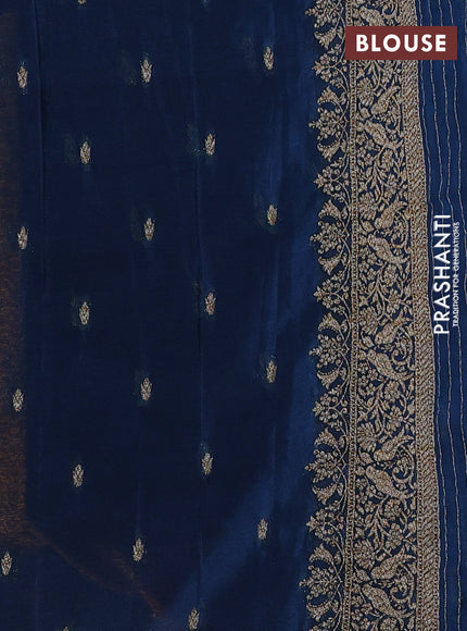 Banarasi semi crepe saree mango yellow and peacock blue with woven buttas and woven border