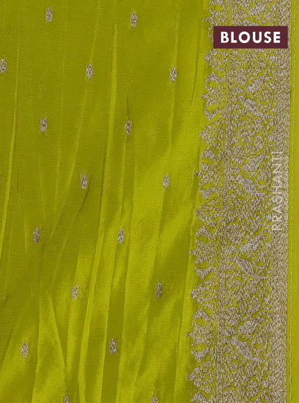 Banarasi semi crepe saree maroon and lime green with woven buttas and woven border