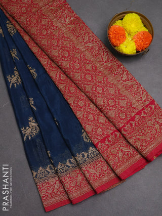 Banarasi semi crepe saree peacock blue and pink with woven buttas and woven border