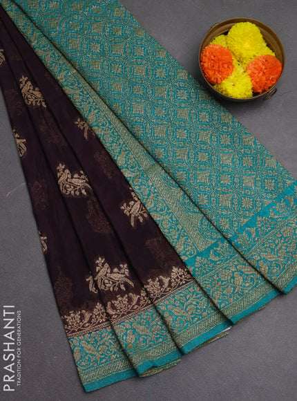 Banarasi semi crepe saree deep jamun and teal blue with woven buttas and woven border