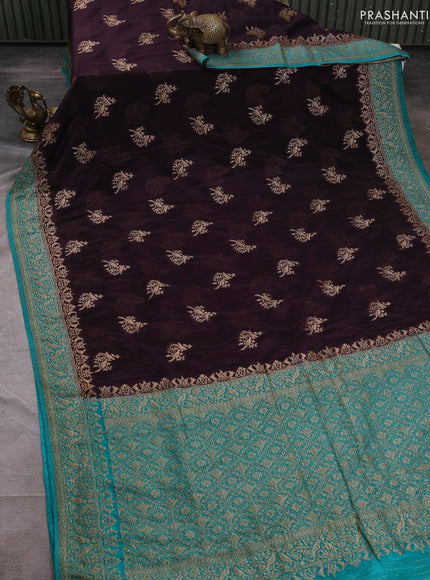 Banarasi semi crepe saree deep jamun and teal blue with woven buttas and woven border