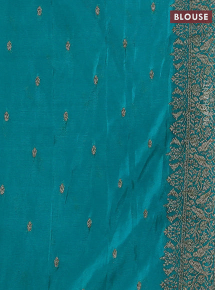 Banarasi semi crepe saree deep jamun and teal blue with woven buttas and woven border