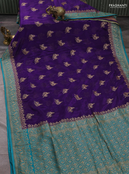 Banarasi semi crepe saree violet and teal blue with woven buttas and woven border