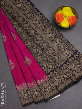 Banarasi semi crepe saree pink and navy blue with woven buttas and woven border