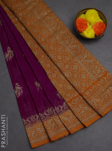 Banarasi semi crepe saree purple and orange with woven buttas and woven border