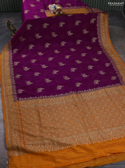 Banarasi semi crepe saree purple and orange with woven buttas and woven border