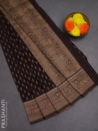 Banarasi semi crepe saree coffee brown with allover woven buttas and woven border