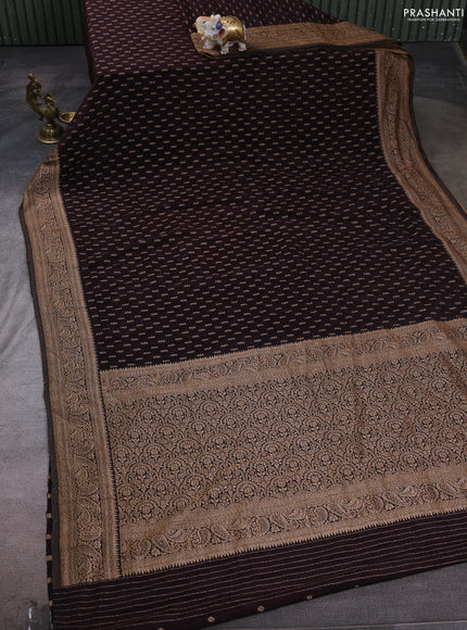 Banarasi semi crepe saree coffee brown with allover woven buttas and woven border