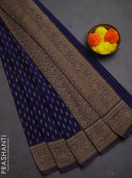 Banarasi semi crepe saree blue with allover woven buttas and woven border