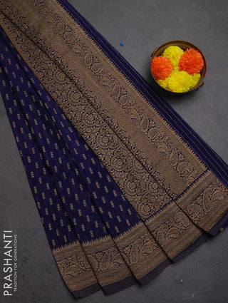 Banarasi semi crepe saree blue with allover woven buttas and woven border