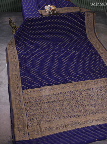 Banarasi semi crepe saree blue with allover woven buttas and woven border