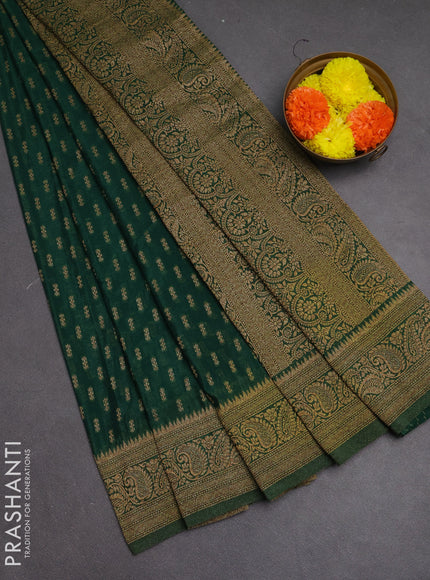 Banarasi semi crepe saree green with allover woven buttas and woven border