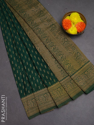 Banarasi semi crepe saree green with allover woven buttas and woven border