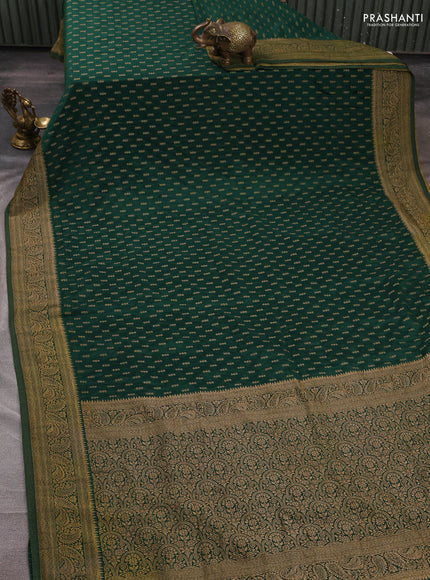Banarasi semi crepe saree green with allover woven buttas and woven border