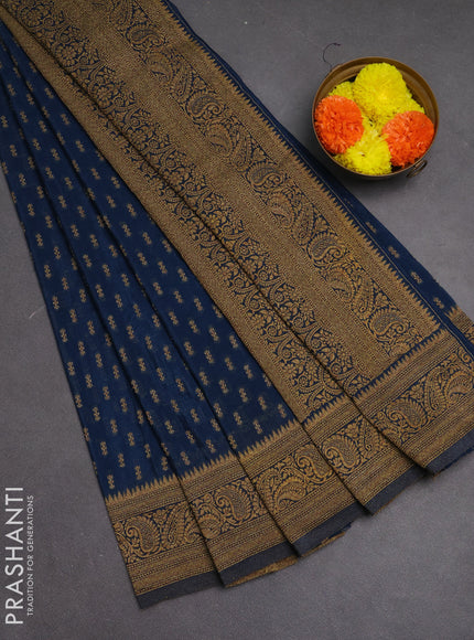 Banarasi semi crepe saree cs blue with allover woven buttas and woven border