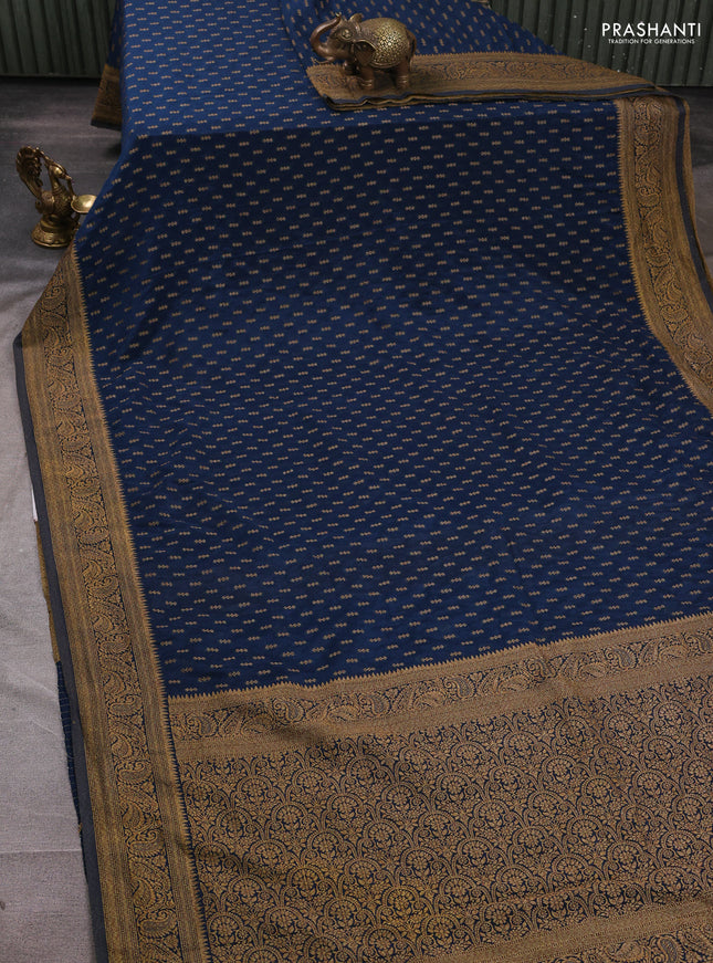 Banarasi semi crepe saree cs blue with allover woven buttas and woven border