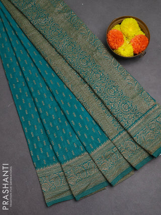 Banarasi semi crepe saree teal green with allover woven buttas and woven border