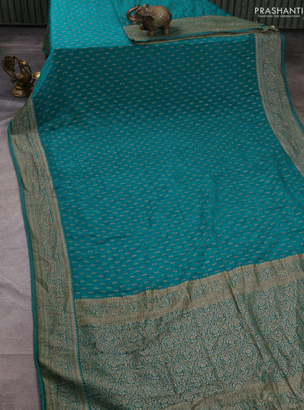 Banarasi semi crepe saree teal green with allover woven buttas and woven border