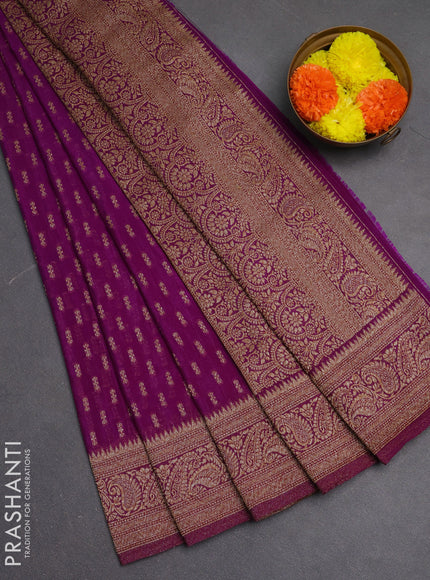 Banarasi semi crepe saree purple with allover woven buttas and woven border