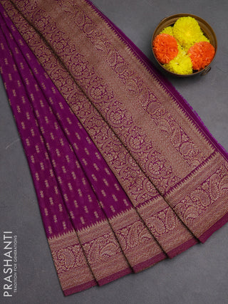 Banarasi semi crepe saree purple with allover woven buttas and woven border