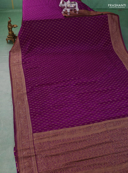 Banarasi semi crepe saree purple with allover woven buttas and woven border