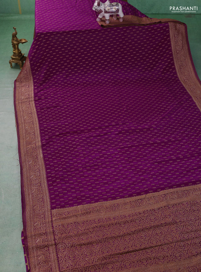 Banarasi semi crepe saree purple with allover woven buttas and woven border