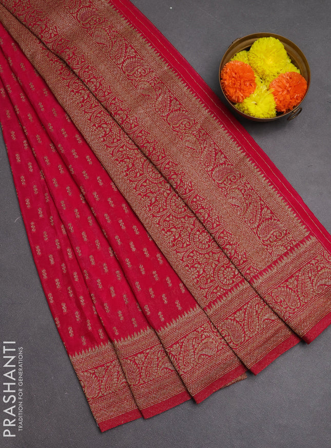 Banarasi semi crepe saree pink with allover woven buttas and woven border