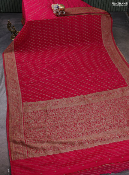 Banarasi semi crepe saree pink with allover woven buttas and woven border
